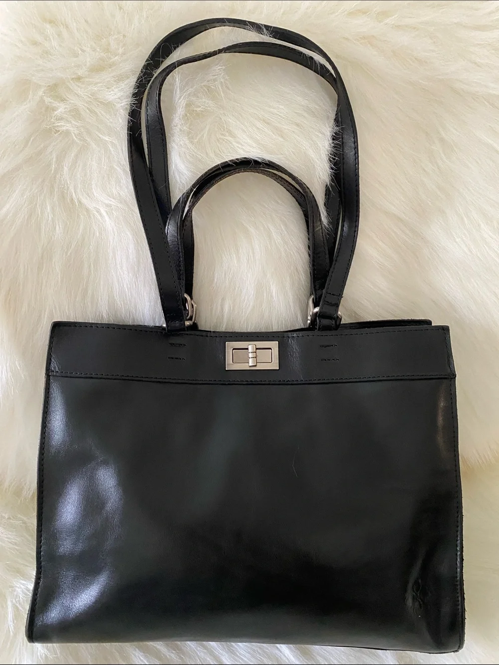 Patricia Nash Lucinda Full-Grain Leather Medium Tote Bag in Polished Black